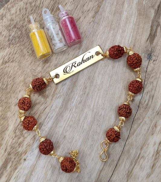 Customized Name Rudraksha Rakhi | Personalized Rakhi